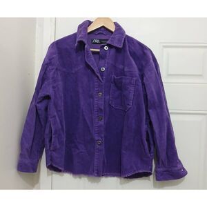 Zara womens large boxy corduroy winter shirt purple overshirt side pockets